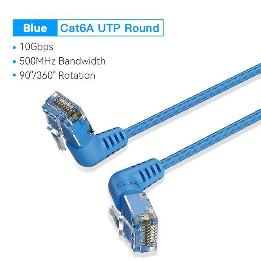 VEN-IBOLI - Vention Cat6A UTP Rotate Right Angle Ethernet Patch Cable 3M Blue Slim Type