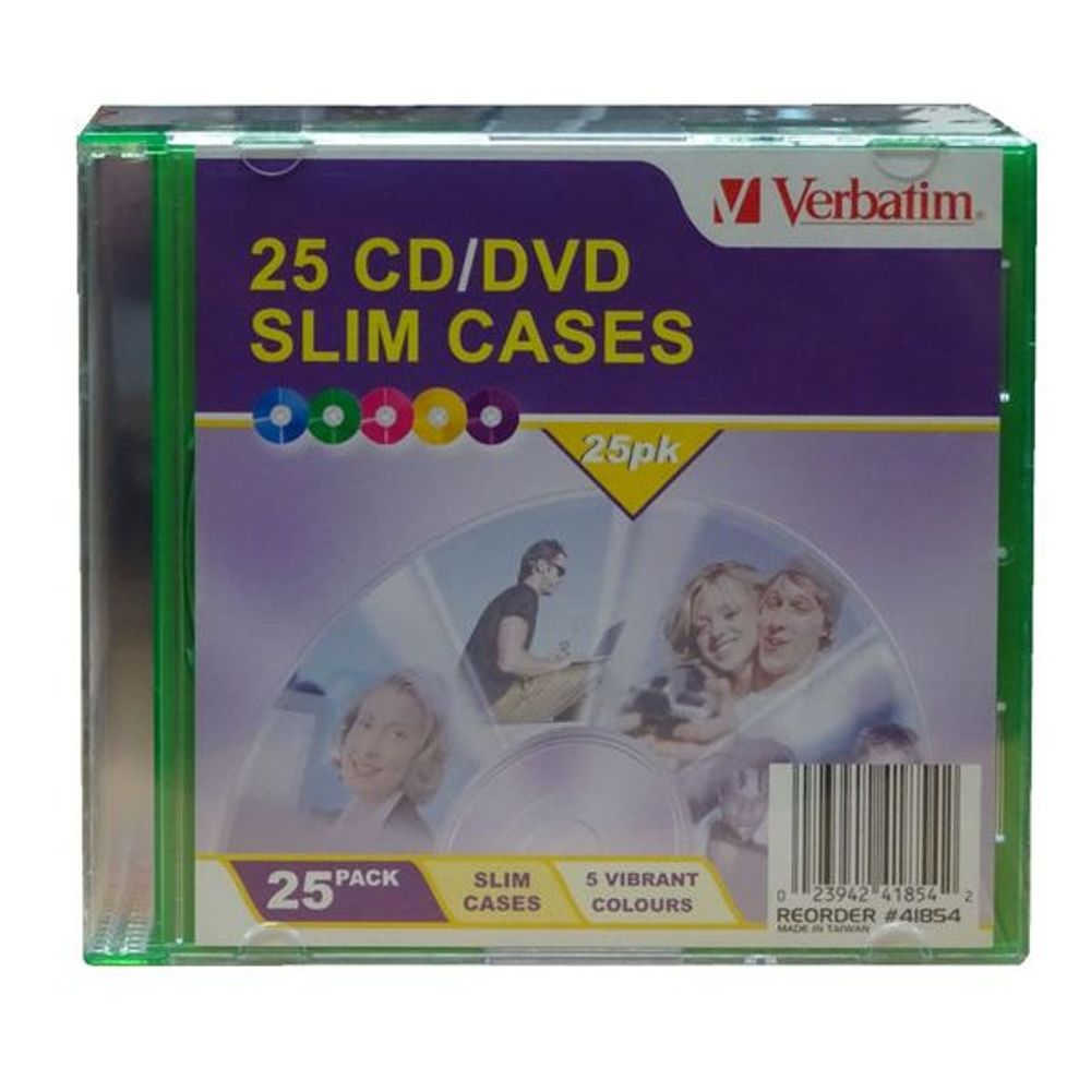 41854 - Verbatim CD/DVD 25 Pack Coloured Slim Cases