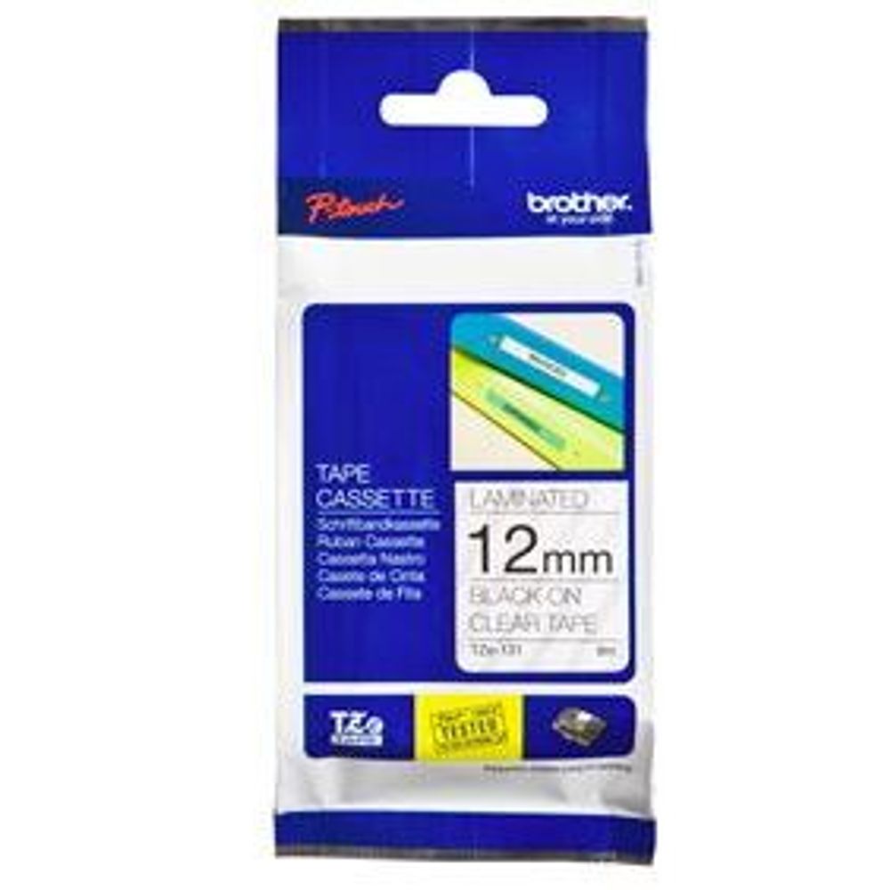 TZE131 - Brother TZe-131 12mm x 8m Black on Clear Tape