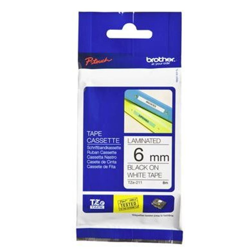 TZE211 - Brother TZe-211 6mm x 8m Black on White Tape