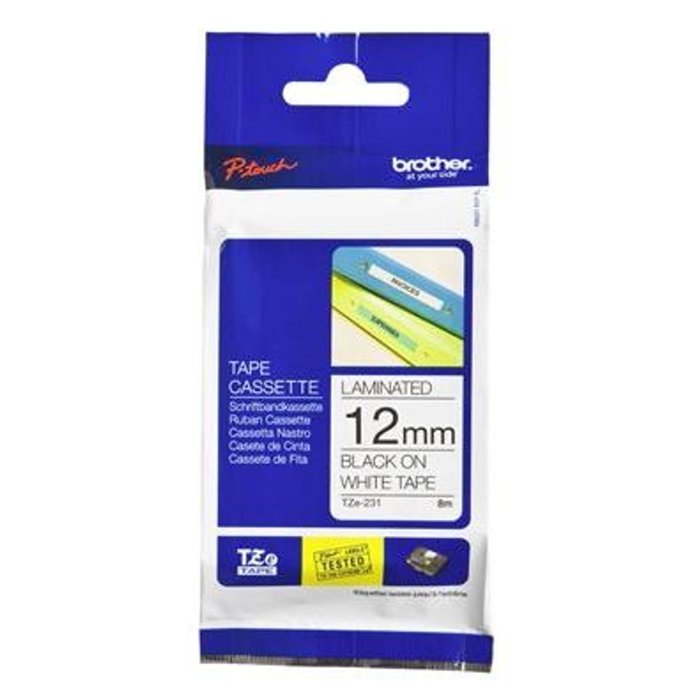 TZE231 - Brother TZe-231 12mm x 8m Black on White Tape