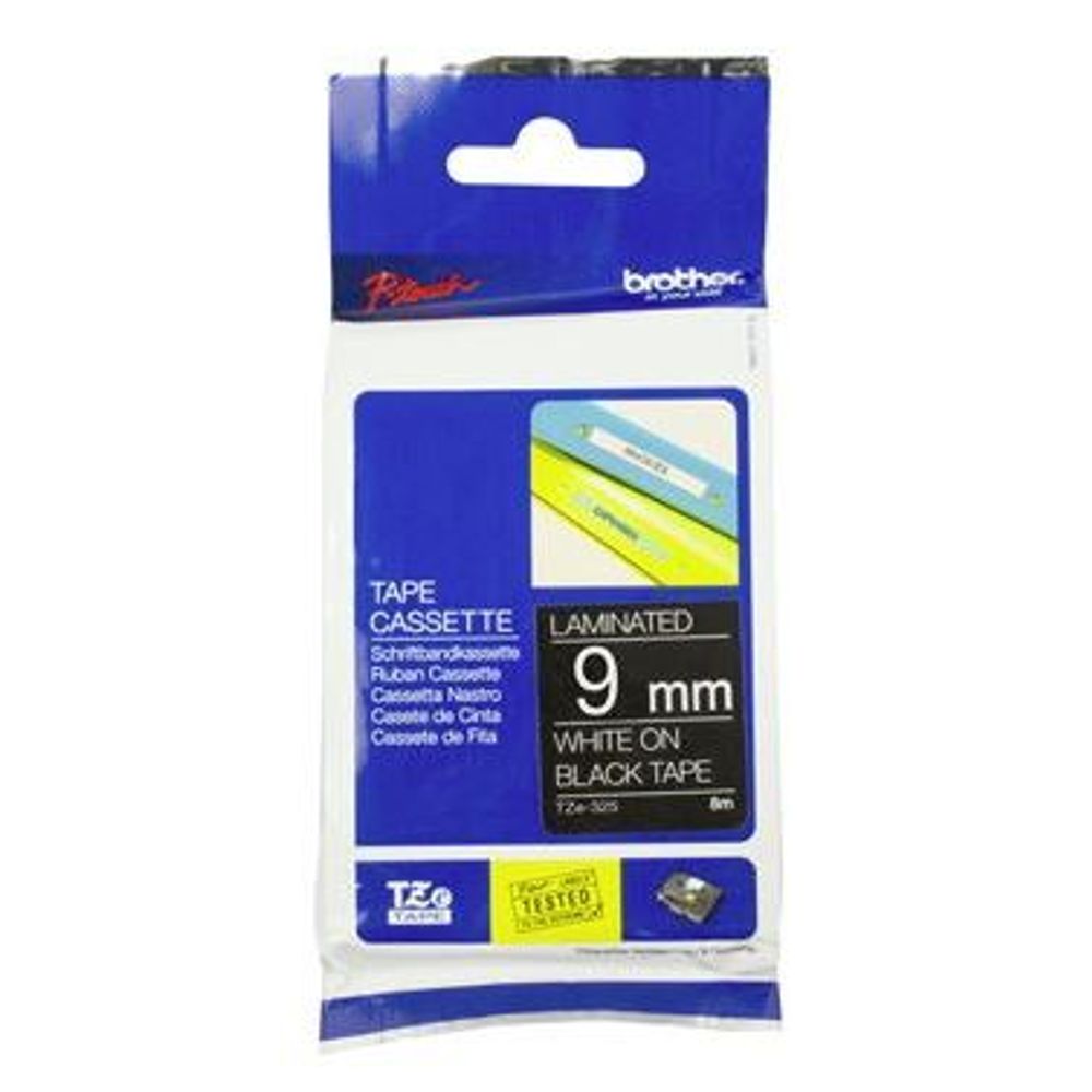 TZE325 - Brother TZe-325 9mm x 8m White on Black Tape