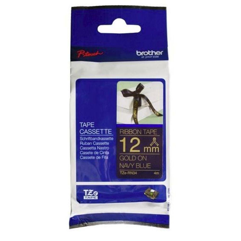 TZERN34 - Brother TZe-RN34 12mm x 4m Gold on Navy Ribbon Tape