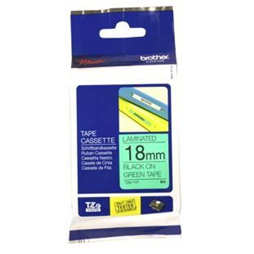 TZE741 - Brother TZe-741 18mm x 8m Black on Green Tape