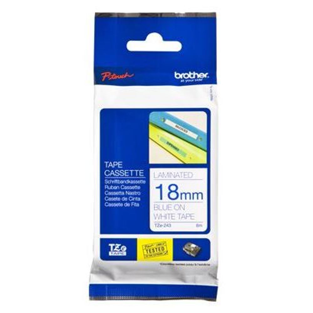 TZE243 - Brother TZe-243 18mm x 8m Blue on White Tape