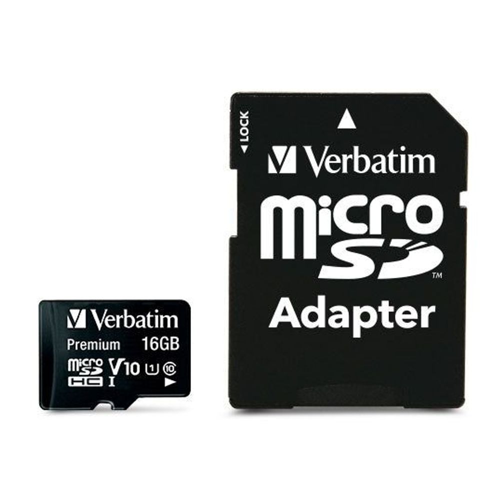 44082 - Verbatim Premium microSDHC UHS-I Class 10 Card with Adapter 16GB