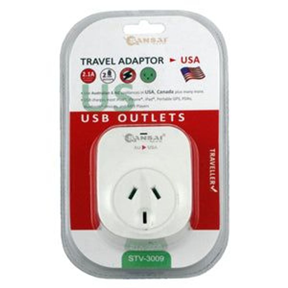 Sansai Outbound USB Travel Adapter - NZ/AU to USA Plug