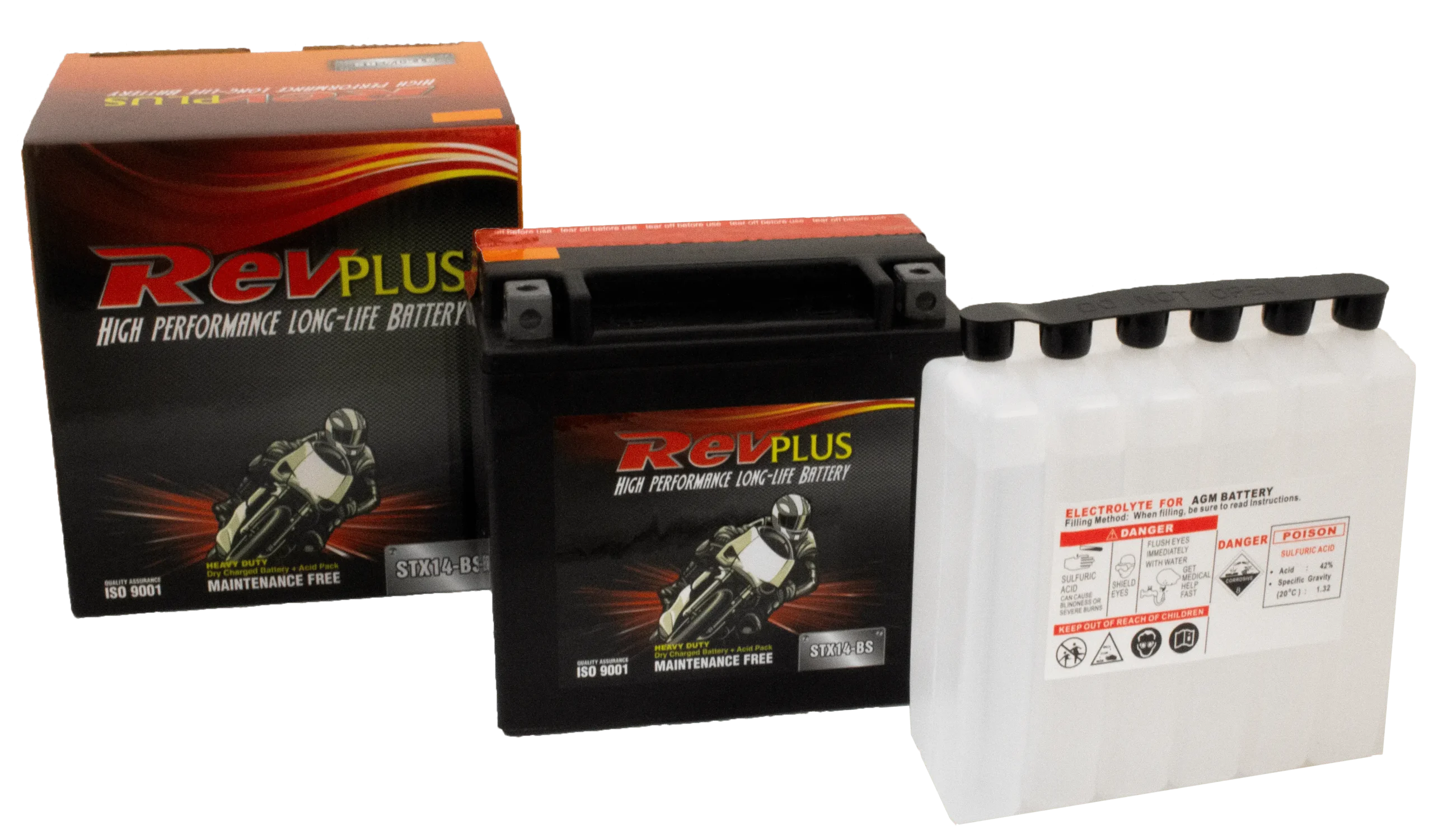 STX14-BS - RevPlus Motorcycle Battery 12V 12Ah