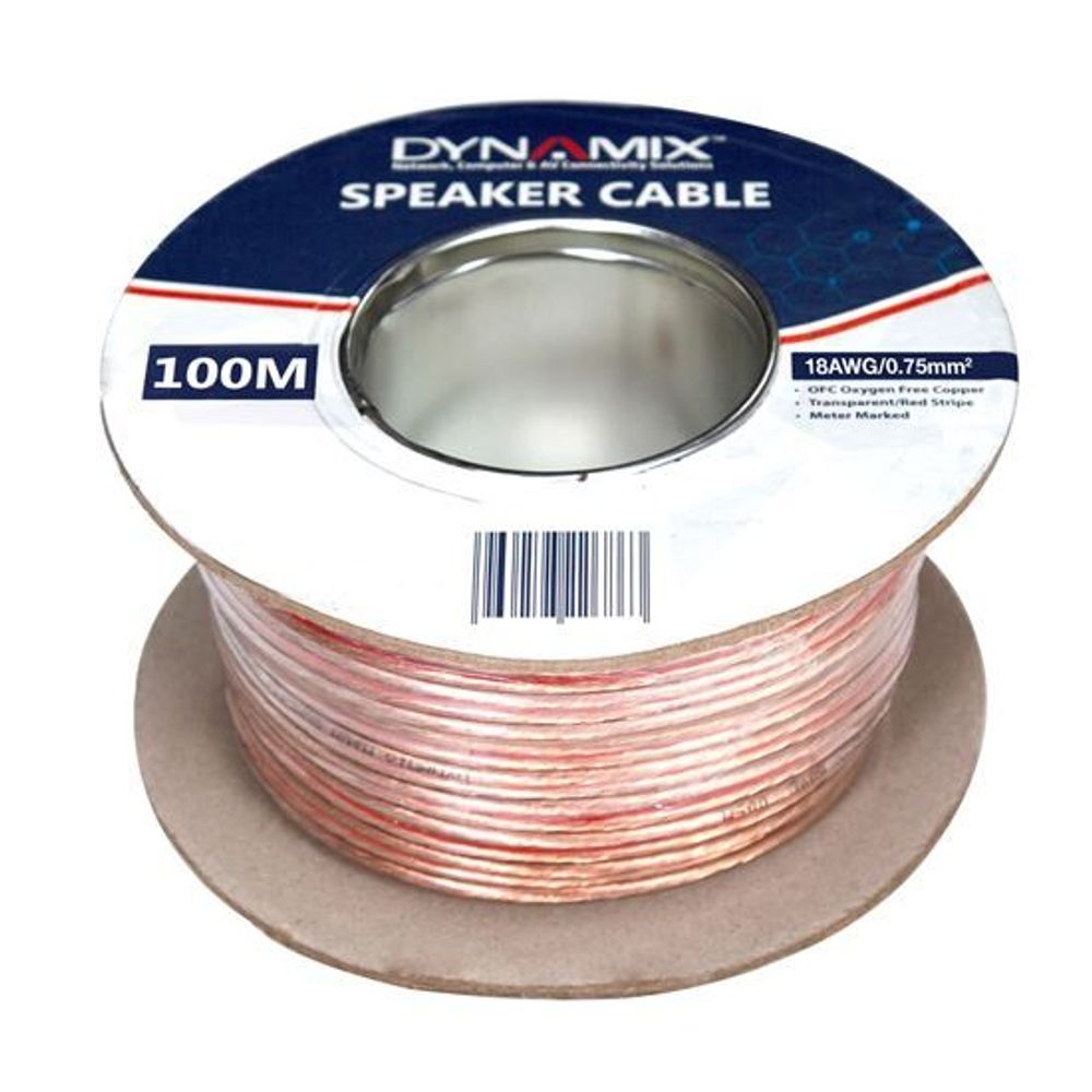 18AWG/0.75mm PVC Speaker Cable, Bare Copper, Metre Marked 0.75mm Speaker Cable Clear PVC - 100m