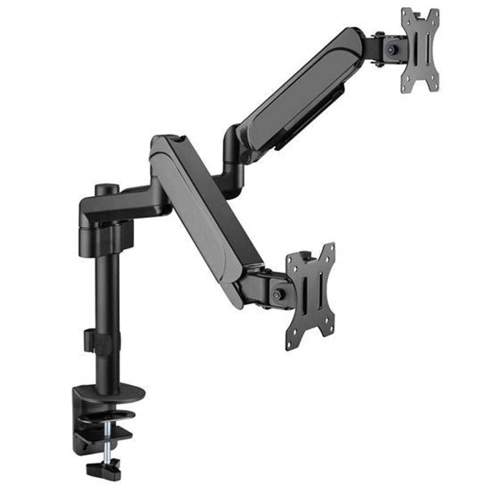 BRATECK 17"-32" Pole-Mounted Gas Spring Dual Monitor Desk Mount Bracket with Detachable VESA Plate