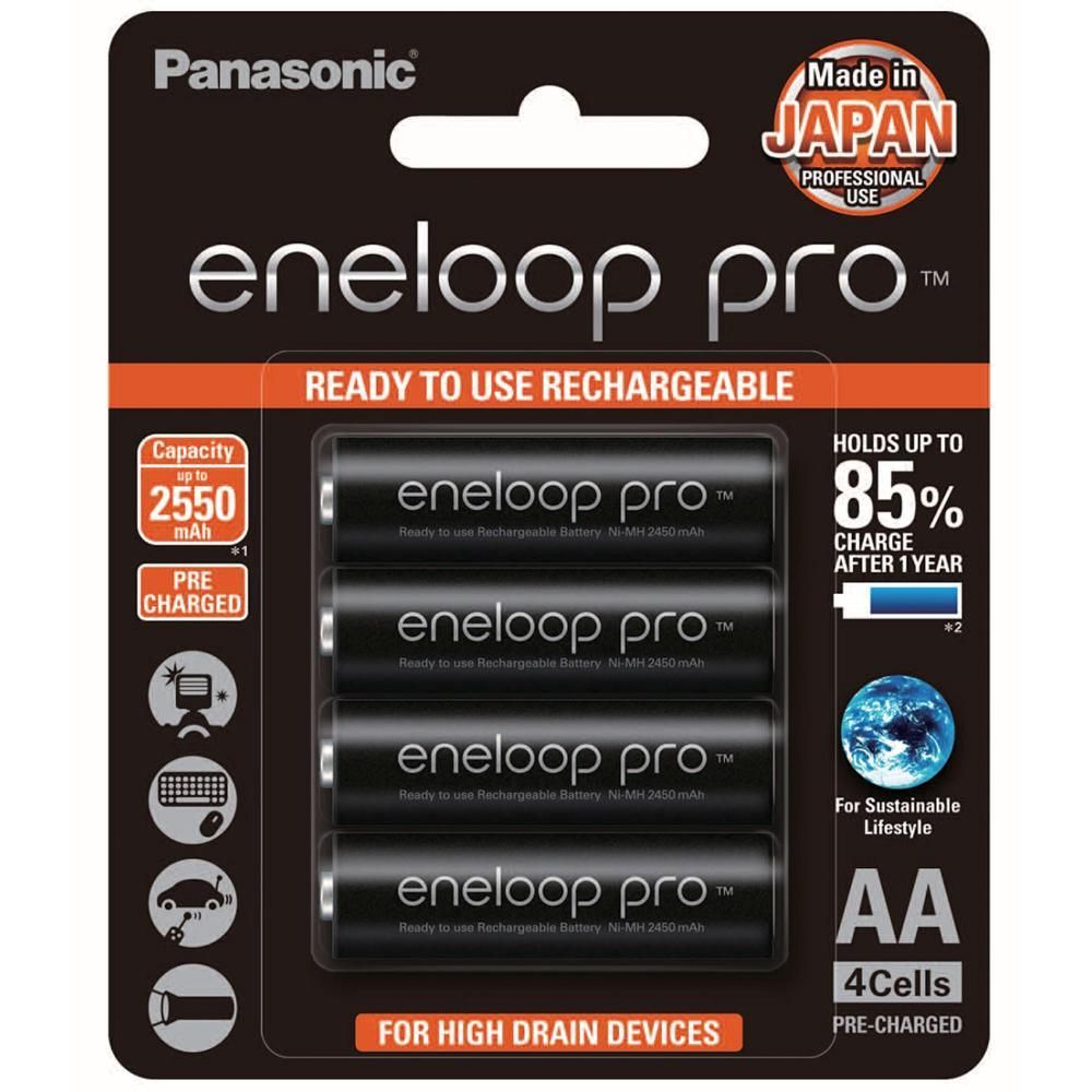 Panasonic BATTKit4 Pro Eneloop Pro AA BK-3HCCE-4BT & AAA BK-4HCCE-4BT Size Rechargeable Batteries 4pk