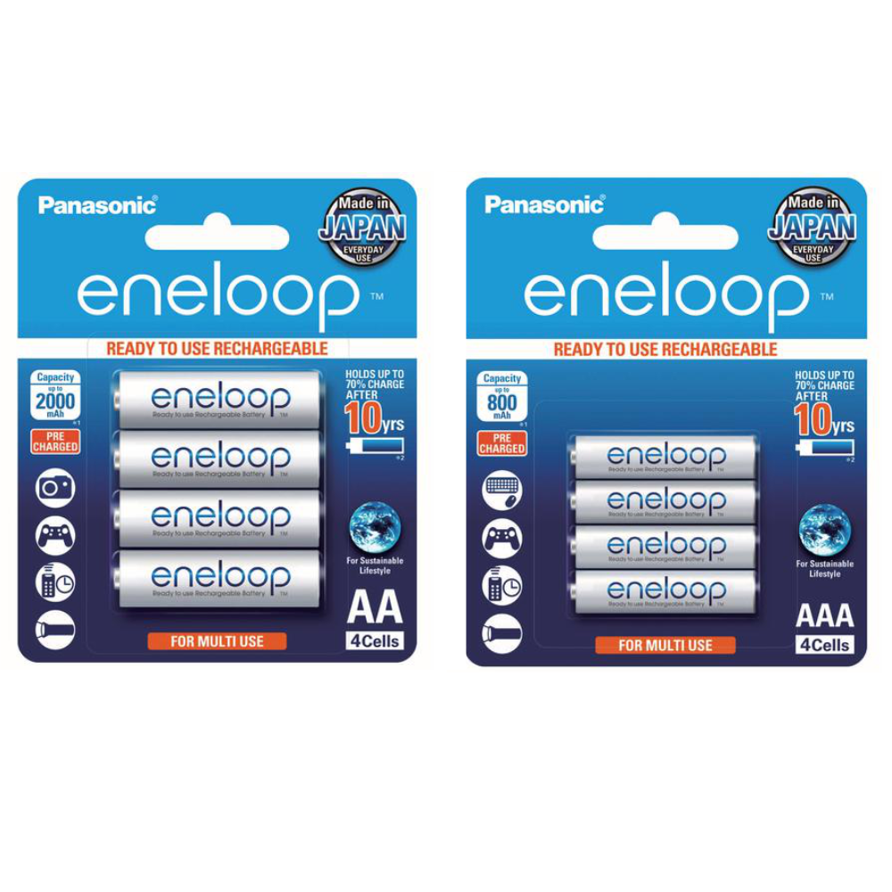 Panasonic BATTKit4 Eneloop AA BK-3MCCE-4BA & AAA BK-4MCCE-4BA Size Rechargeable Batteries 4pk