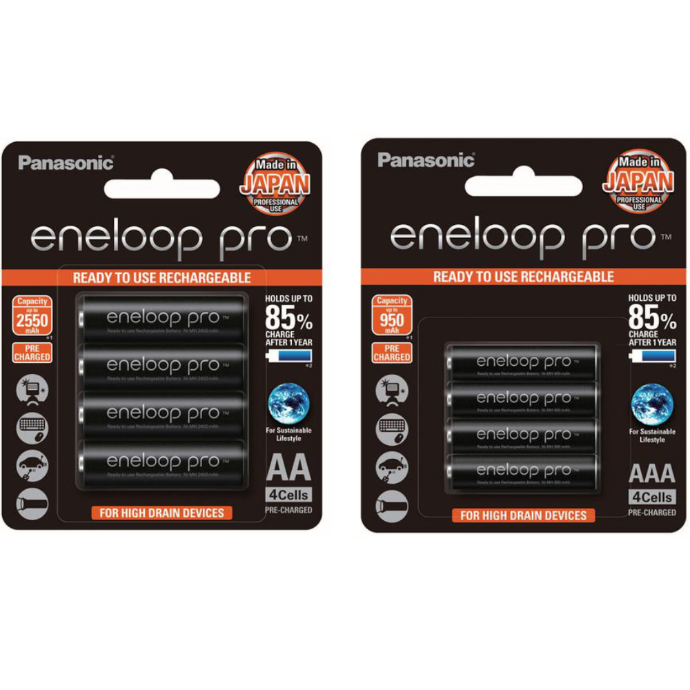 Panasonic BATTKit4 Pro Eneloop Pro AA BK-3HCCE-4BT & AAA BK-4HCCE-4BT Size Rechargeable Batteries 4pk