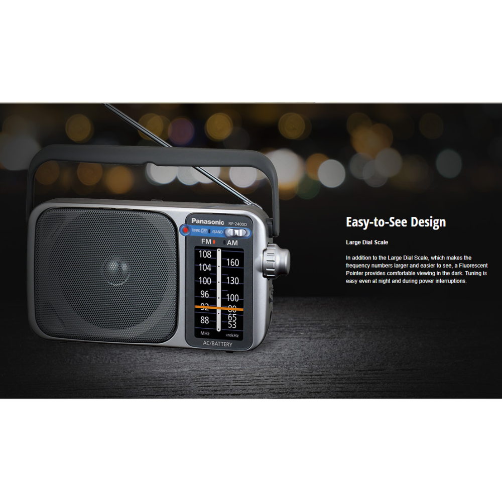 Panasonic RF-2400DGN-S Portable AM/FM Mantle AC/DC Earphone Jack Radio