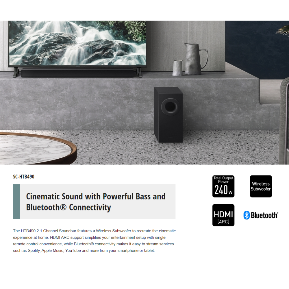 Panasonic SC-HTB490GNK 2.1ch 240W Soundbar with Subwoofer