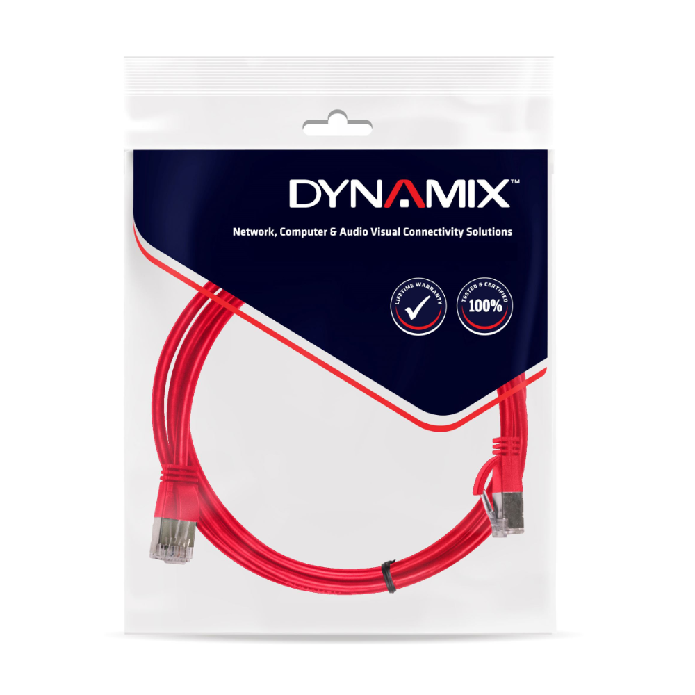 Dynamix PLR-C6A-2 - 2m Cat6 Red UTP Patch Lead (T568A Specification) 250MHz